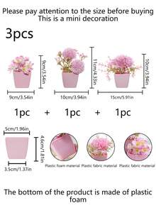 1pc/3pcs 3-4inch(H) Mini Pink Potted Artificial Flowers For Home, Bedroom, Living Room, Wedding, Birthday, Graduation, Party And Desktop Decoration