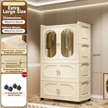 5/4/3/2/1 Layer No-Assembly Adult & Baby Wardrobe, Versatile Children Clothes Storage Cabinet, Plastic Folding Organizer Closet For Home Use