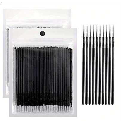 500个黑色微型涂抹器，适用于睫毛增长 - 一次性尼龙清洁棉签、除胶剂、精密涂抹、彩妆和个人护理、睫毛增长产品 | 时尚刷子