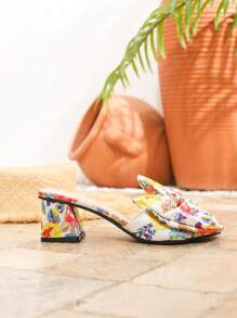 Sandalias de tacón ancho tipo diapositiva con punta cerrada y estampado, para mujer de talla grande - Sandalias de playa casuales, Modelo 2025 Nuevo Verano