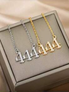 1 件不锈钢水钻镶嵌幸运数字项链，简约天使数字 111-999 微镶嵌吊坠锁骨链，独特设计，高端个性化珠宝适合情侣