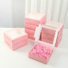 20pcs - Paper Bread Box With Window, White, Black, Pink And Wood Color, Food Safe Gift Container - Perfect For Packing Macarons, Chocolate Sandwiches, Desserts, Candies, Wedding Party Packaging Boxes, Summer Party Packaging Boxes, Family Parties, Gift Packaging Boxes, Dessert Packaging Boxes - 粉色 - 查看 7