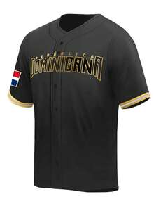 Men'S Dominican #13 Black Baseball Jersey, 100% Polyester V-Neck Knit Fabric T-Shirt, Embroidered Letter & Number Design, Short Sleeve, Loose Fit For Sports, Party, Casual Wear - Universal Adult Sports Top - Black - View 4