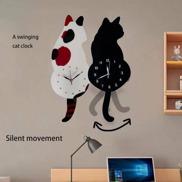 1 peça Relógio de parede criativo DIY de gato, relógio de parede acrílico com cauda oscilante para sala de estar, quarto, cozinha, decoração de casa - bateria não incluída (58 cm/23 pol. x 23 cm/9 pol.) Relógio de parede para escritório, relógio de parede criativo de gato, cauda de abanar, relógio de parede decorativo de acrílico para gato, decoração de quarto infantil, adesivo de parede, relógio de parede para escritório, sala de estar, banheiro, decoração de quarto, decoração de dormitório, volta às aulas, decoração escolar, surpresa escolar
