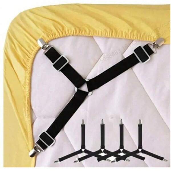 4pcs Adjustable Bed Sheet Holder Clips, Stretchable Bed Cover Clips, Table Cloth & Sofa Cover Fixers, Suitable For Bedroom, Living Room Sheets, Tablecloths, Sofa Covers