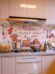 1 pièce Sticker cuisine avec graphique de légumes et slogan, stickers, décalcomanie murale, décalcomanie en vinyle pour décorations de maison, articles de décoration pour le printemps rafraîchissant votre maison, autocollants de décoration Rama