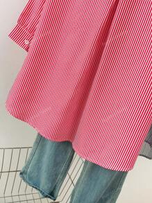 Women's Striped Lapel 3/4 Sleeve Shirt With Button Front & Mock Pocket - Casual Festival Date Night Top For Spring Fall
