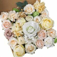 Artificial Flowers Combo, Champagne Silk Roses, Peonies, Dahlias With Stems For DIY Wedding Bouquets, Baby Shower, Table Centerpieces, Home Decor, Fake Floral Arrangements, Party Decorations - 白色 - 查看 7