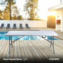 Mesa plegable blanca de 180 cm compacta muebles comedor eventos salon multifuncional resistente superficie duradera fácil transportar y almacenar equipada para reuniones - Blanco - Ver 5