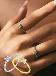 FOREVER QUEEN 1 Stück 925 Sterling Silber Vierblatt Kleeblatt Ring Stapelbar Bead Fingerring für Damen Schmuck