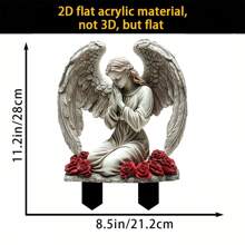 2D Engel Garten Plakette - Klassisches Acryl Rasenschild, betender Engel mit Rosen Ton-Topf Design, wetterfestes Outdoor Dekor für Garten, Friedhof und Landschaftsverschönerung, Märchenstil mit exquisiten Details, 2D Engel Garten Ornament, zufälliger Stil