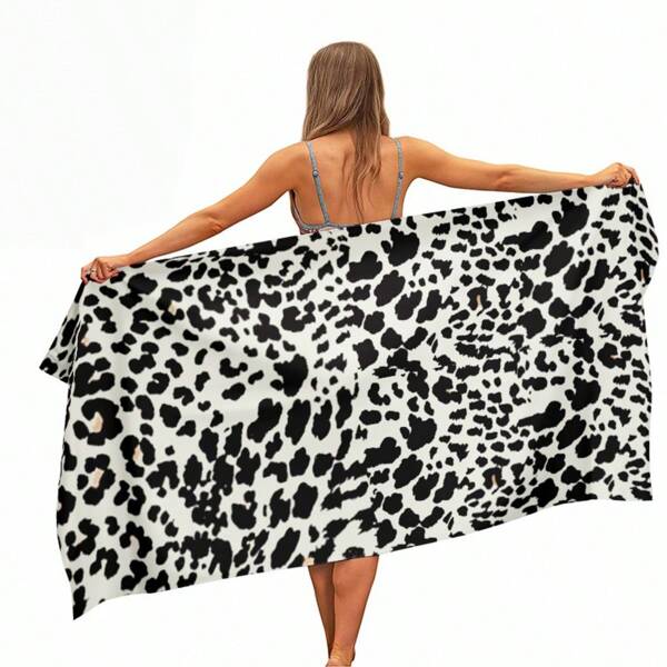 1pc Leopard Print Versatile Beach Towel - Fashionable And Functional, Oversized Super Absorbent Microfiber Towel, Suitable For Travel, Swimming Pool, Diving, Surfing, Yoga, Camping, Beach Accessories, Valentine's Day Gift For Girlfriend/Boyfriend