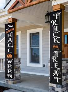 2 pezzi Decorazione da appendere alla porta con scheletri soldato per Ognissanti - Striscione bifacciale in poliestere per veranda, decorazione spaventosa da appendere per porta d'ingresso, veranda, giardino e pareti di casa, senza necessità di alimentazione elettrica per feste di Ognissanti