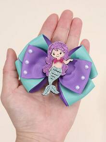 2pcs Mermaid Style Hair Clips For Girls, Ribbon Hair Accessories For Beach Vacation, Suitable For Teenagers - Multicolor - View 4