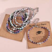 1 pièce Bracelet perles en pierre naturelle Améthyste rose zébré de style bohème 4mm, bracelet en acier inoxydable avec carte de graduation, convient pour un port quotidien et comme cadeau de remise des diplômes