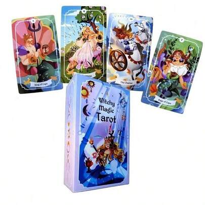 1 Set Standard Size Mysterious Witch Tarot Cards, Divination Cards And Guidebook, Fortune Telling Party Card Game - Mystical Guidance And Energy Card Deck, Suitable For Family Entertainment, Durable Paper Material, For Divination And Games, Predict The Future, Divination Game Divination Tools.