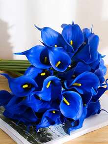 12Pcs/6 Pcs/1Pc Blue Artificial Calla Lily Flower 40 Cm Imitation Flowers PU Fake Flowers Calla Lily Artificial Bouquet For Home Wedding Decor, Indoor &Outdoor Decor, Garden Decor, Party Decor, Bohemian Style Decor, Festivals Party Decor, Mother's Day Birthday Celebration Daily Date Gift.Wedding Items, Autumn Home Decor, Halloween Home Decor, Fall Bedroom Decor, Room Decor, Room Decorations, Fall Room Decor. - Blue - View 1