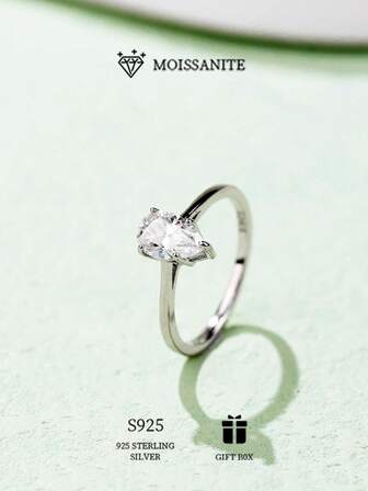 1/2 克拉泪滴莫桑石 S925 纯银戒指，优质订婚/求婚戒指，周年纪念/生日/情人节礼物，适合婚礼、派对和日常佩戴