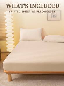 2/3 Pcs Fitted Sheet Set, Bedding, Solid Color Bed Sheet Set, Soft And Comfortable Bedding, Skin-Friendly Bed Cover Set, Room Decor For All Season, Halloween Gift, Mattress Protector For Bedroom, Fits For Single, Twin, Full, Queen And King Size Bed, 1 Fitted Sheet And 1/2 Pillowcases, Machine Washable