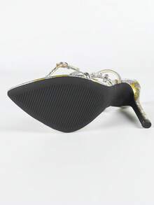 Women's Rhinestone Chain Ankle Strap Pointed Toe Stiletto Heel Sandals, Sparkling Formal Party High Heels, Silver Color - Gold - View 9