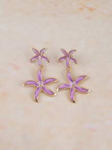 Fashionable Exaggerated Personalized Resort Style Starfish & Five-Petal Flower Women Earrings, Turquoise Five-Pointed Star Earrings Suitable For Resort Wear