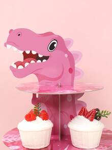 1 套恐龙主题派对纸杯蛋糕架装饰，3 层绿色/粉色恐龙动物主题蛋糕架，派对蛋糕装饰甜点架，适用于生日周年派对运动派对用品，厨房蛋糕装饰 - 綠色 - 查看 8