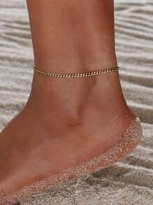 1 pieza Tobillera de acero inoxidable de cadena fina minimalista, estilo joyería para playa y vacaciones para mujer