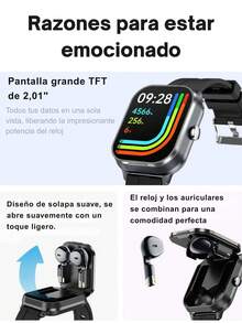 EFFEOKKI Smartwatch D8Pro 2 en 1 con auriculares internos y funda de silicona - Auriculares inalámbricos TWS, auriculares, reloj inteligente con frecuencia cardíaca y deporte compatible con iPhone y Android - negro azabache - Ver 4