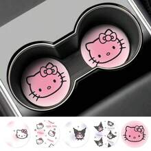 Sanrio 2 Stücke Hello Kitty Muster Auto Getränkeuntersetzer, süße Cartoon rutschfeste und wärmeisolierende Untersetzer, Untersetzer, um Ihren Getränkehalter im Auto sauber und trocken zu halten, Autozubehör, Getränkehalter Dekorationen.