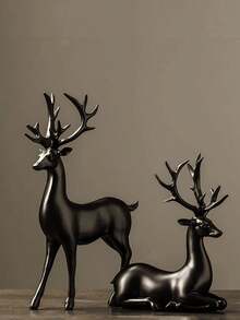 2pcs/Set European Luxury Auspicious Deer Resin Decor, Home Wealth Ornament, Suitable For Wine Cabinet, Entrance, TV Cabinet, Tabletop, Home Decor, Bedroom, Office, Dorm, Storage, Wedding, House Decoration, Jewelry Storage, Party Decor, Ideal Christmas Gift