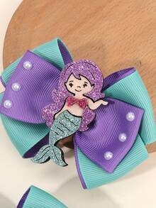 2pcs Mermaid Style Hair Clips For Girls, Ribbon Hair Accessories For Beach Vacation, Suitable For Teenagers - Multicolor - View 5