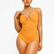 Shapellx Women's Sculpt Shaping Swimsuit U-Ring Cut Out Slimming Swimwear Tummy Tucking Bathing Suit - Yellow - View 2