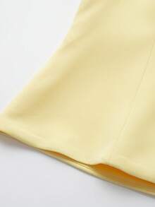 Butter Yellow Tie Back Fitted Blouse With Squared Neckline - Yellow - View 4