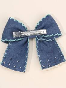 1 pezzo Fermagli per capelli in jeans per ragazze con perle floreali bianche e nastro di raso blu, accessori per capelli boho vintage per primavera/estate, festival, fermagli per capelli eleganti casual, per adolescenti, bambini, feste, uso quotidiano