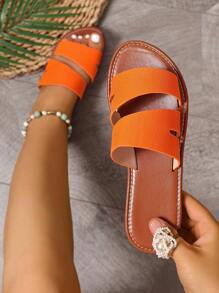 Wide Fit Rhinestone Decor Slide Sandals, Comfortable Women Casual Flat Slippers, Korean Fashion Open Toe Sandals For Summer Outdoor Beach, Suitable With Dress And Casual Attire