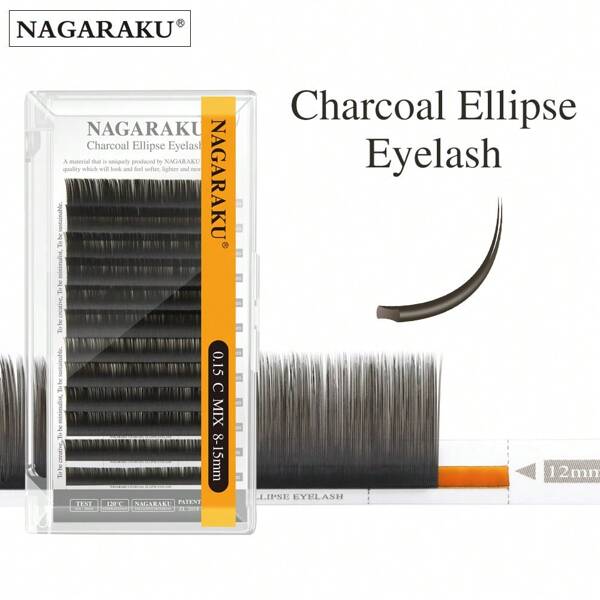 NAGARAKU NAGARAKU 0.15mm0.20mmBCD8-15mm Mix Flat Ellipse CHARCOAL Eyelash Split Tips Matte Gray Color Super Soft Gentle Natural Eyelash Extension Flat Shape Lashes Lash Clusters,Eye Lash Clusters,Individual Eyelashes,Lashes,Fake Lashes