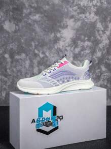 Zapatillas informales con cordones de color contrastante de moda para adolescentes - Zapatos de malla transpirables antideslizantes, adecuados para correr y caminar al aire libre