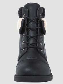 GLOBALWIN Women's Combat Boots Dressy Lace Up Ankle Boots For Women Low Heel Fall Boots Halloween Season - 黑色 - 查看 4