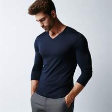 MIL200FIT Playera Hombre Manga Larga Slim Fit Cuello V - Azul Marino - Ver 6