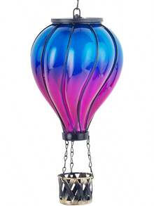 Starsoul Hot Balloon Solar Lantern With Flower Projection Metal Outdoor Waterproof Hot Balloon Solar Lights Hanging Lantern For Garden Yard Patio Decor - Purple+Blue - 查看 1