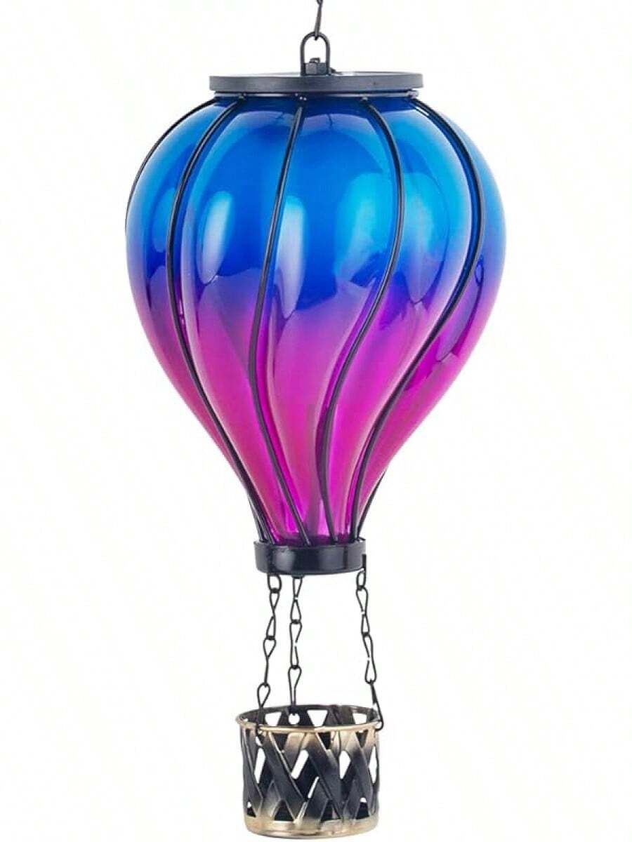 Starsoul Hot Balloon Solar Lantern With Flower Projection Metal Outdoor Waterproof Hot Balloon Solar Lights Hanging Lantern For Garden Yard Patio Decor - Purple+Blue - 查看 1