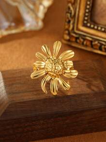 1 Stück vergoldeter Edelstahlring im Boho-Stil mit Sonnenblume, geeignet für den täglichen Gebrauch, Partys, Festivals, Strandurlaub, als Geschenk oder Sammlerstück