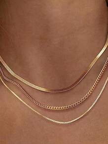 GARMEND 1pc Bohemian Style Layered Flat Chain Metal Blade Necklace, Fashion