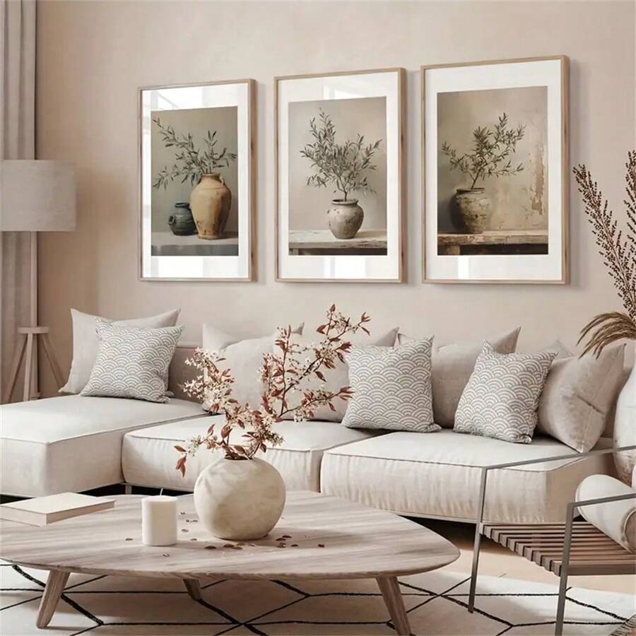 1pc/3pcs Retro Olive Branch Tree Plant Canvas Wall Art Prints Rustic Botanical Vase Bohemia Wall Decor Posters Fashion Paintings For Living Room Bedroom Bathroom Kitchen Home Office Dormitory Decor Wall Decor Picture Optional Frame