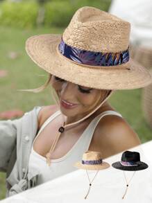 1 pièce Chapeau de jazz panama tressé en papier raphia