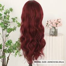 13X4 Light Blonde Body Wave Lace Front Wig 28" Soft Long Wavy Wigs Glueless Free Part 180% Density With Adjustable Straps & Combs Heat Resistant Blonde Synthetic Hair Replacement Wigs For Women Perfect For Daily Wear Parties & Special Occasions - 酒紅色 - 查看 4