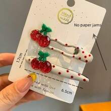 2 Stück / 4 Stück Mode Kirsche Haarspangen, legere Polka Dot Zinklegierung Haarspangen, süße Haaraccessoires geeignet für alle Jahreszeiten, perfekt passend zu lässigen Outfits und Geburtstagsgeschenken, flache Klemmspange, Haarclip, Haarklammer