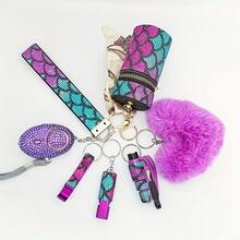 7Pcs Rainbow Bling Safety Keychain Set For Women Rhinestone Bling Women Self-Defense Keychains Sets Personal Security Product Accessories - 紅色 - 查看 6