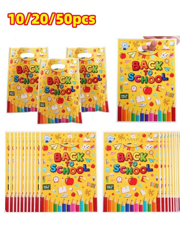 10/20/50 Stücke Tragetaschen aus Perlmuttmaterial mit Muster, Geschenktüten geeignet für Abschluss, Rückkehr zur Schule, Party, Geschenkverpackung Schulmaterial Rückkehr zur Schule Schul-Essentials Schulsachen