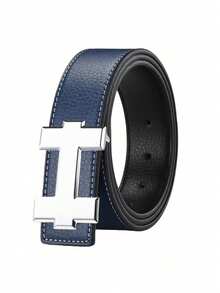 Fashion Casual Belt With Silver Smooth H-Buckle, Designer Luxury High-Quality, Unisex Fit, Perfect For Jeans Workwear